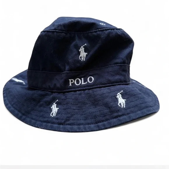 POLO Ralph Lauren Navy and White Pony Bucket Hat, Size Small Medium 58cm - Picture 2 of 4